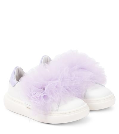 Monnalisa Monnalisa Appliqué leather and tulle sneakers