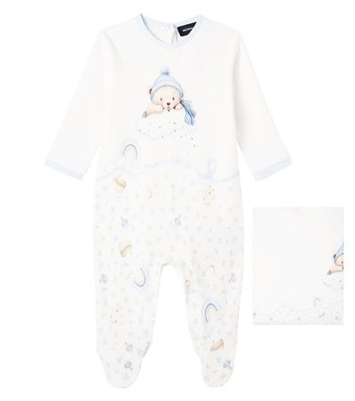 Monnalisa Monnalisa Baby printed cotton onesie and blanket