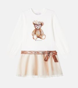Monnalisa Monnalisa Embellished printed cotton-blend tulle dress