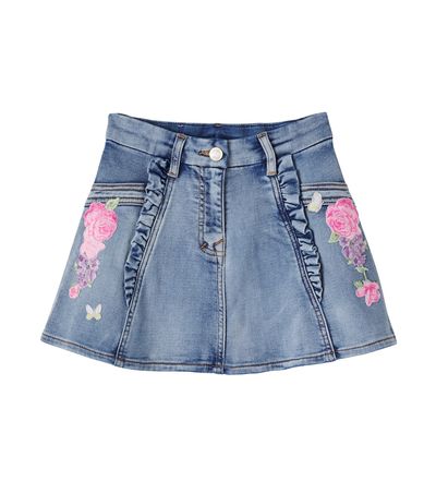 Monnalisa Monnalisa Embroidered denim skirt