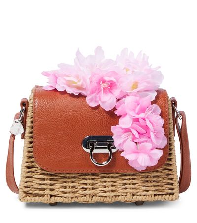 Monnalisa Monnalisa Floral-appliqué woven crossbody bag