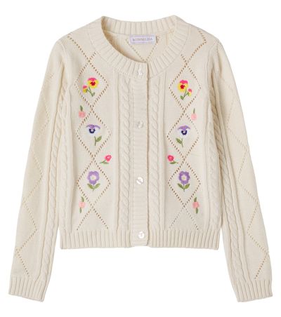 Monnalisa Monnalisa Floral cotton and wool cardigan