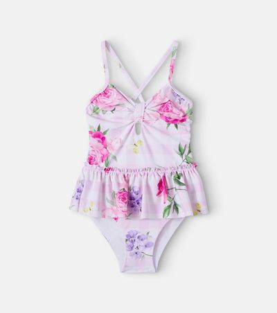 Monnalisa Monnalisa Floral gingham ruffled swimsuit