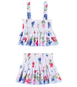 Monnalisa Monnalisa Floral ruffled cotton top and skirt set