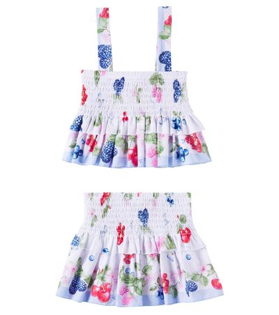 Monnalisa Monnalisa Floral ruffled cotton top and skirt set