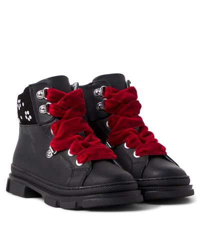 Monnalisa Monnalisa Studded velvet-trimmed leather boots