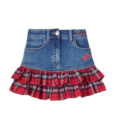 Monnalisa Monnalisa Tartan cotton-blend denim skirt