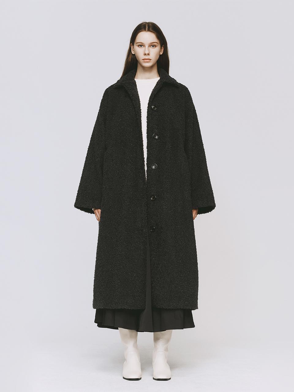 MONOPHOBIA Fluffy Fleece Oversized Long Coat [Dark Grey]
