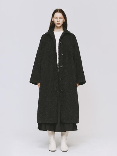 MONOPHOBIA Fluffy Fleece Oversized Long Coat [Dark Grey]
