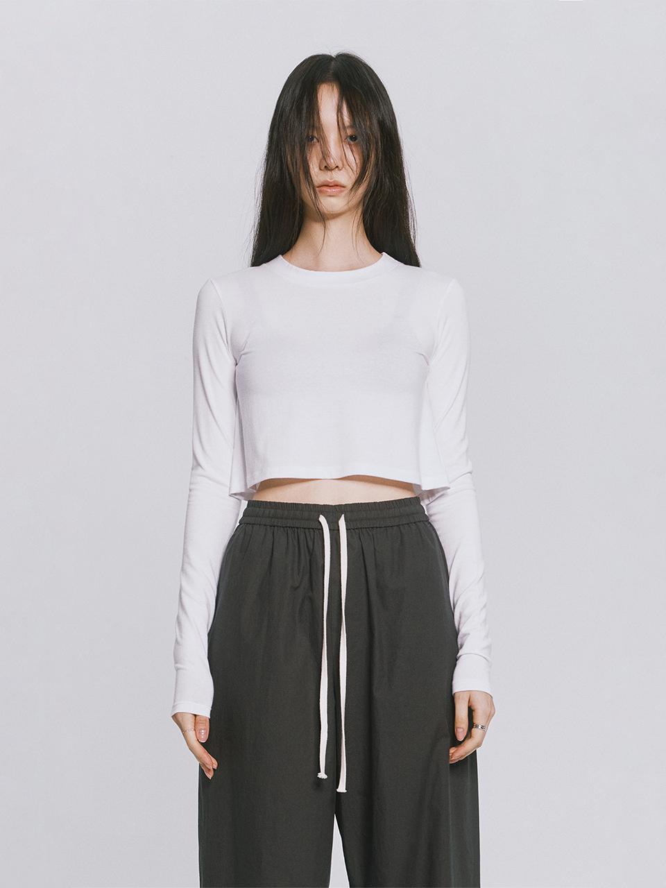 MONOPHOBIA Modal Long Sleeve Bell Crop T-Shirt [Beige]