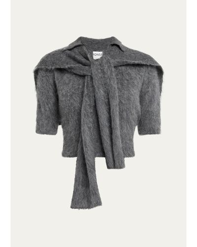 Monse Cropped Polo Knit Sweater with Scarf