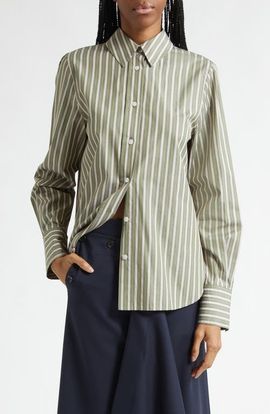 MONSE MONSE Back Cascade Stripe Button-Up Shirt