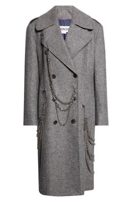 MONSE MONSE Chain Detail Wool Herringbone Coat