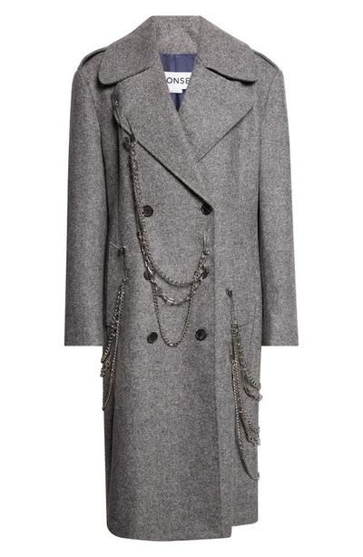 MONSE MONSE Chain Detail Wool Herringbone Coat