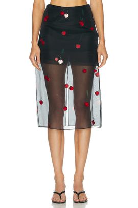 Monse Monse Cherry Embroidery Sheer Skirt