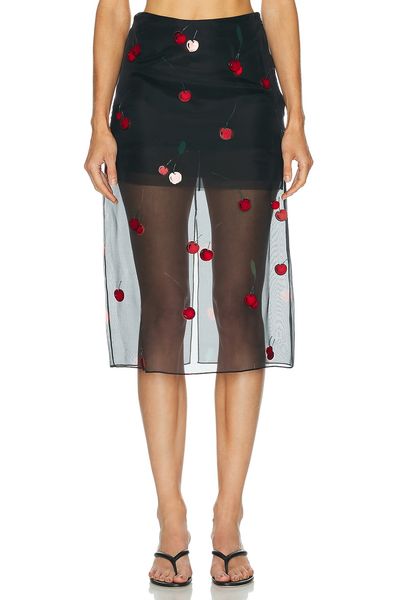 Monse Monse Cherry Embroidery Sheer Skirt
