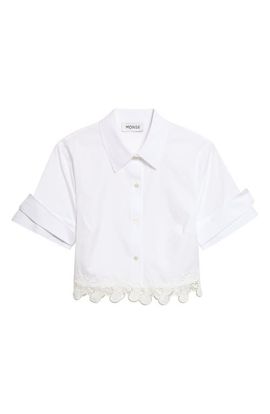 MONSE MONSE Cherry Lace Crop Stretch Cotton Button-Up Shirt