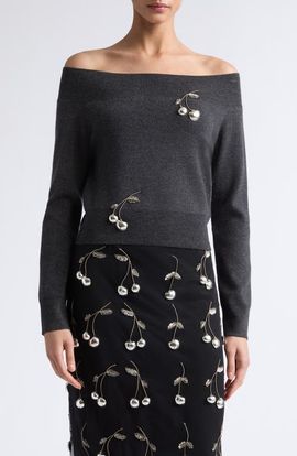 MONSE MONSE Cherry Off the Shoulder Merino Wool Sweater