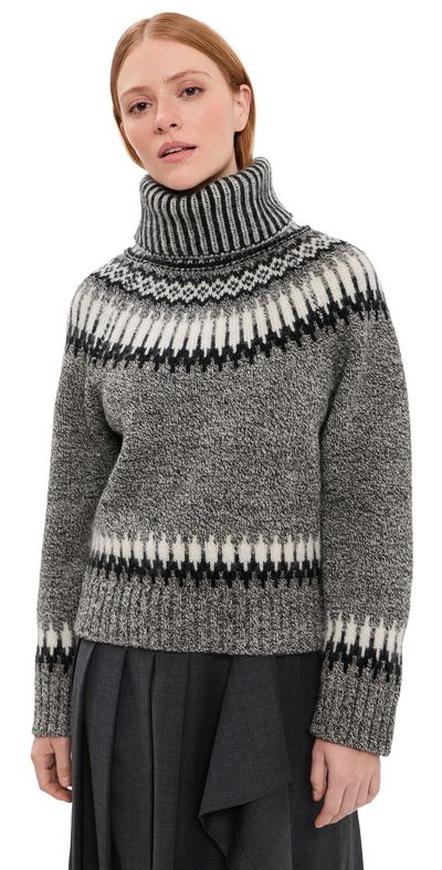 Monse Monse Fair Isle Turtleneck Sweater Grey Multi