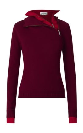 MONSE MONSE HighNeck Asymmetrical Zipped Merino Wool Sweater