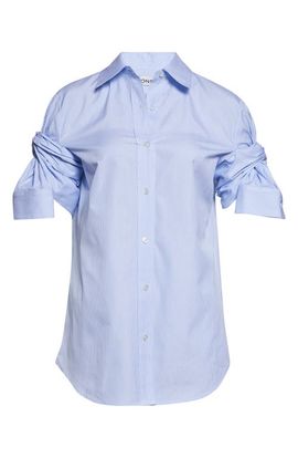 MONSE MONSE Knotted Sleeve Stripe Cotton Poplin Button-Down Shirt