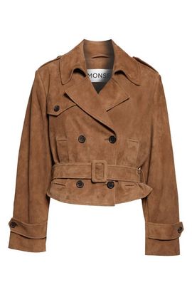 MONSE MONSE Layering Double Breasted Lambskin Suede Crop Trench Coat