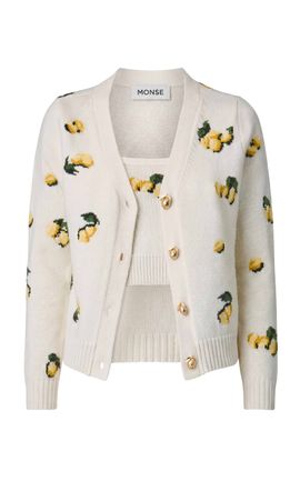 MONSE MONSE Lemon IntarsiaKnit Merino Wool Cardigan