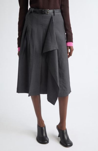 MONSE MONSE Pleated Asymmetrical Wool Blend Wrap Midi Skirt