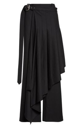MONSE MONSE Regular Fit Belted Pleated Stretch Virgin Wool Skirt Trousers