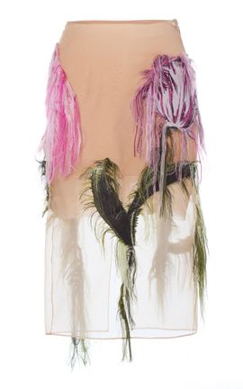 MONSE MONSE Tulip Embroidered Silk Midi SKirt