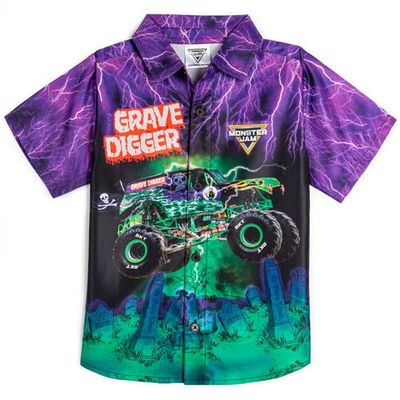 Monster Jam Monster Jam Grave Digger Short Sleeve Button Down Shirt