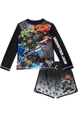 Monster Jam Monster Jam Long Sleeve Rash Guard and Swim Trunks Set