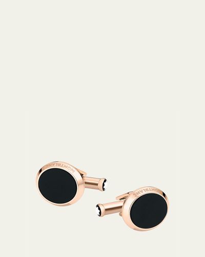 Montblanc Onyx-Inlay Round Rose Golden Cufflinks