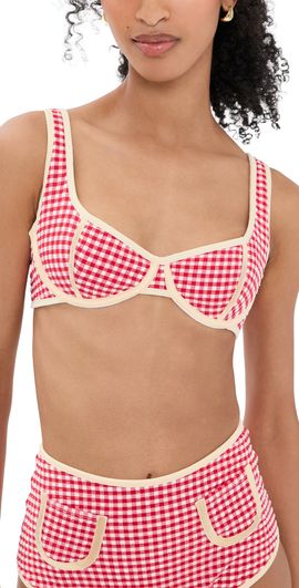 Montce Montce Micro Gingham Romy Binded Bikini Top Red Micro Gingham