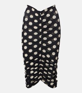Montce Montce Polka-dot ruched mesh midi skirt