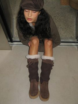 MOODNIGHT Knitted Ribbon Platform Suede Boots