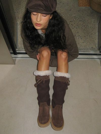 MOODNIGHT Knitted Ribbon Platform Suede Boots
