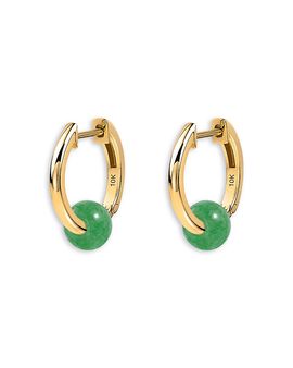 Moon & Meadow Moon & Meadow 10K Yellow Gold Dark Green Quartzite Bead Hoop Earrings