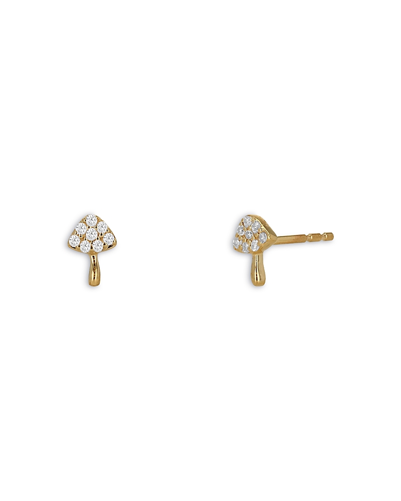 Moon & Meadow Moon & Meadow 10K Yellow Gold Diamond Mushroom Stud Earrings, 0.1 tcw