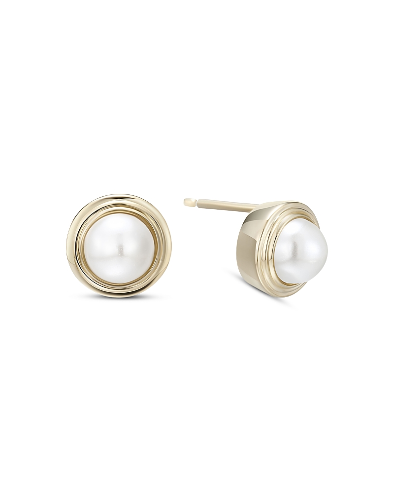 Moon & Meadow Moon & Meadow 10K Yellow Gold Imitation Pearl June Birthstone Bezel Stud Earrings