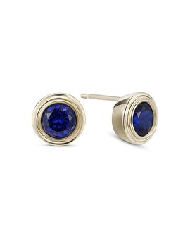 Moon & Meadow Moon & Meadow 10K Yellow Gold Lab Grown Blue Sapphire September Birthstone Bezel Stud Earrings