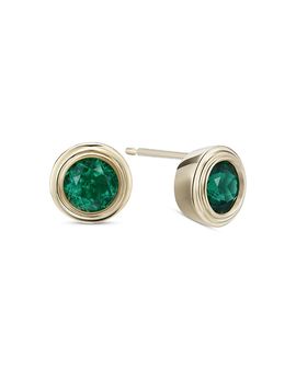 Moon & Meadow Moon & Meadow 10K Yellow Gold Lab Grown Emerald May Birthstone Bezel Stud Earrings