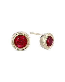 Moon & Meadow Moon & Meadow 10K Yellow Gold Lab Grown Ruby July Birthstone Bezel Stud Earrings