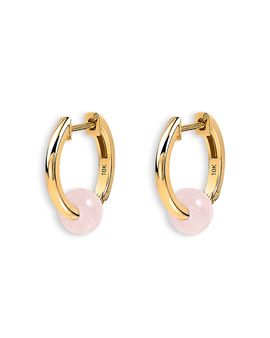 Moon & Meadow Moon & Meadow 10K Yellow Gold Rose Quartz Bead Huggie Hoop Earrings