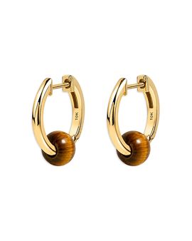 Moon & Meadow Moon & Meadow 10K Yellow Gold Tiger Eye Bead Hoop Earrings