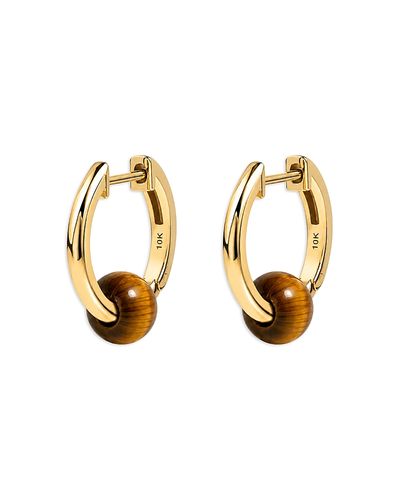 Moon & Meadow Moon & Meadow 10K Yellow Gold Tiger Eye Bead Hoop Earrings