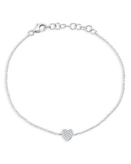 Moon & Meadow Moon & Meadow 14K Gold Diamond Pave Heart Chain Bracelet, 0.04 tcw