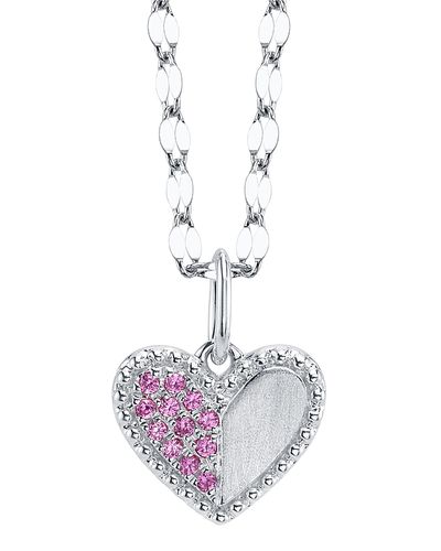 Moon & Meadow Moon & Meadow 14K Gold Pink Sapphire Bead Frame Heart Pendant Necklace, 18