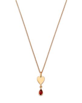 Moon & Meadow Moon & Meadow 14K Yellow Gold Italy Garnet & Polished Heart Pendant Necklace, 16-18