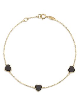 Moon & Meadow Moon & Meadow 14K Yellow Gold Onyx Triple Heart Chain Bracelet